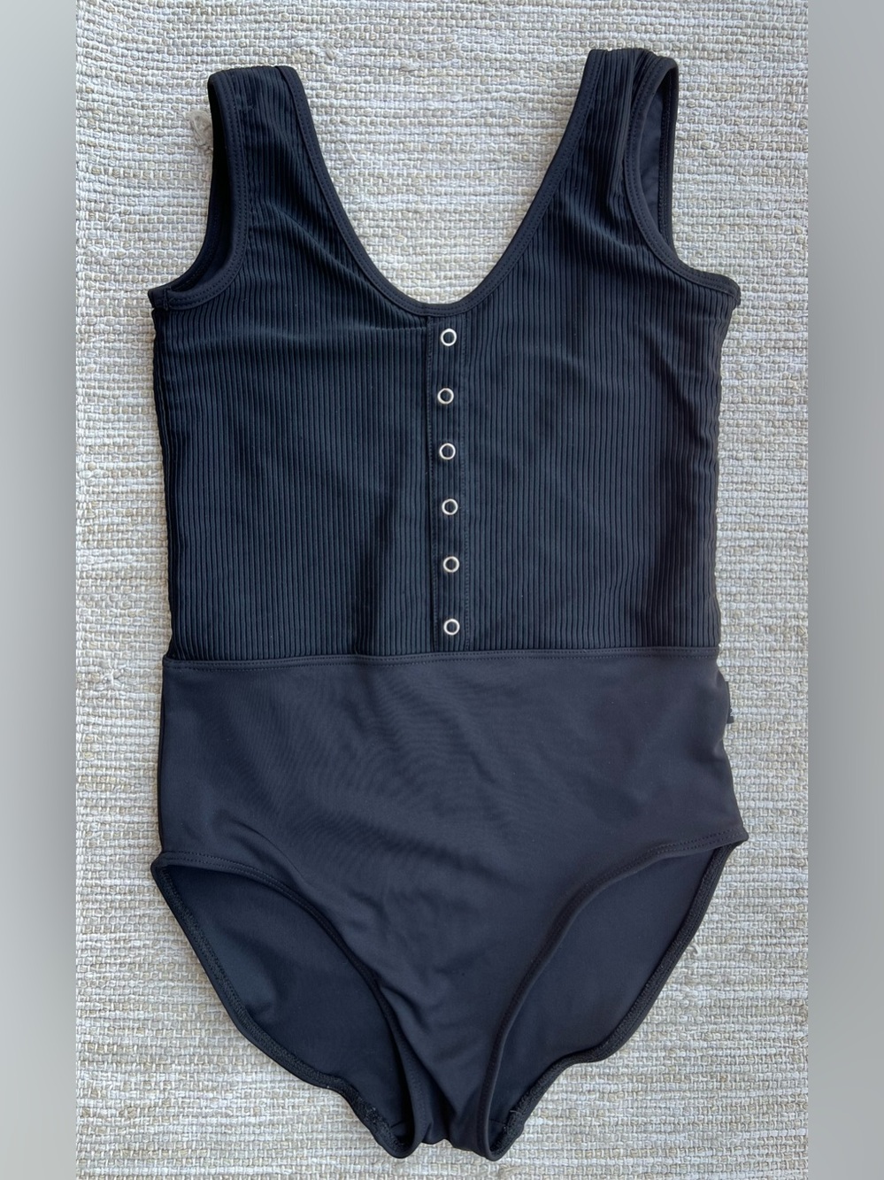 Tiger Friday Black Ribbed Dance Leotard  with Front Snap Detail Adult Small